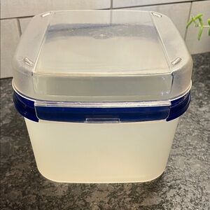 Vintage Tupperware with flip lid. Clear and Blue Storage Container. 11 cups